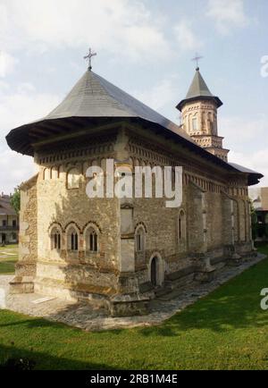 Neamt County, Romania, 1999. Exterior view of Neamt Monastery, a historical monument from the 14th century. Stock Photo