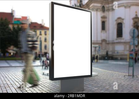 Blank advertising stand on city square. 3d render Stock Photo