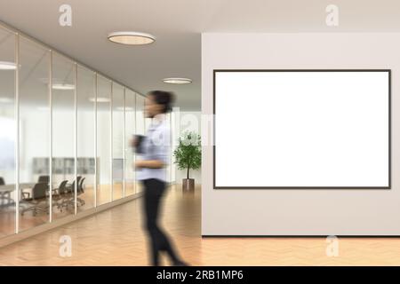 Blank horizontal poster on the wall in modern office Stock Photo