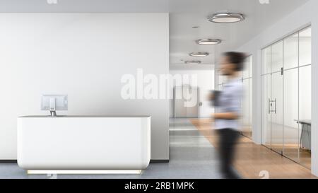 Reception desk in interior of empty business office lobby Stock Photo