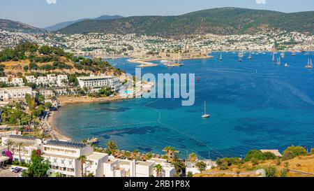 Panoramic view of Bodrum city, Turkey and Saint Peter Castle and marina. Summer landscape, popular travel destination Stock Photo