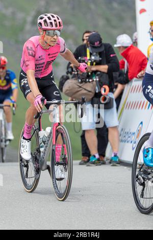 Col de Tourmalet, France, 6th July 2023, MAGNUS CORT NIELSEN of EF EDUCATION - EASYPOST on the Col du Tourmalet during Stage 6, 145km, Tarbes to Cauterets Cambasque during the 110th Edition of the Tour de France Credit: Nick Phipps/Alamy Live News Stock Photo