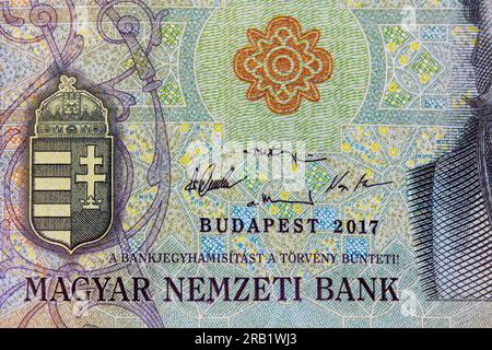 HUF cash 20,000 forint banknote, which is official currency of Hungary. Stock Photo