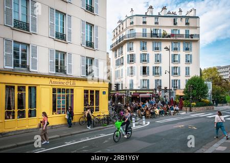 Paris, France, Nov 29th 2022, view of an urban scene at Quai Valmy by the canal saint-martin in the10th district of the capital Stock Photo