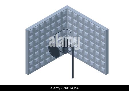 Isometric Music Recording Studio. Studio microphone Soundproof wall in sound studio Stock Vector