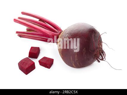 Fresh beet and cut pieces on white background Stock Photo