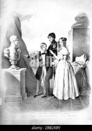 The children (Ferdinand II, August, Viktoria) Duke Ferdinand of Saxe-Coburg-Gotha 1838 by Josef Kriehuber Stock Photo