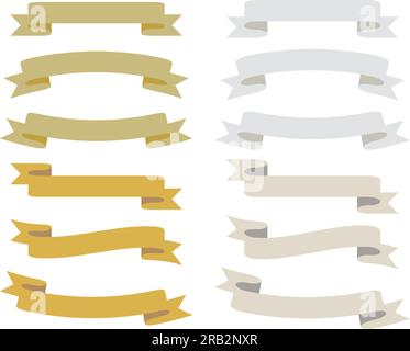 A set of gold and white simple title ribbons. A ribbon frame with a subdued color that allows you to write letters. Stock Vector
