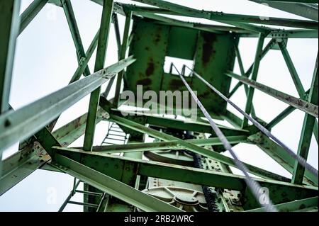 Inside a lock and dam mechanical structure along the Erie Canal Trail outside of Rochester, NY Stock Photo