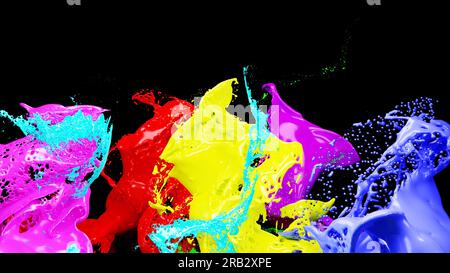 3D render, Fluid liquids Splash glass multicolor wallpeper background ...