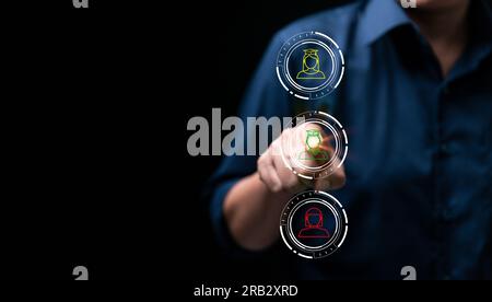 Businesswoman touching human resources sign - HR, HRM, HRD concept ...