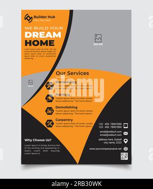 House, Building or Construction Flyer vector Template. Construction Brochure Cover, Poster template. Stock Vector