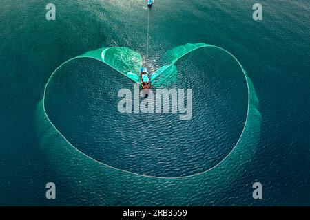 Fishermen are fishing anchovies at Hon Yen Island, Phu Yen, Vietnam Stock Photo