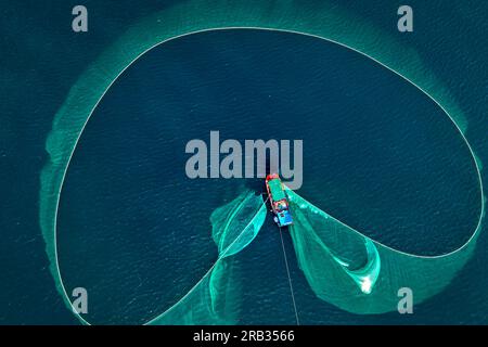 Fishermen are fishing anchovies at Hon Yen Island, Phu Yen, Vietnam Stock Photo