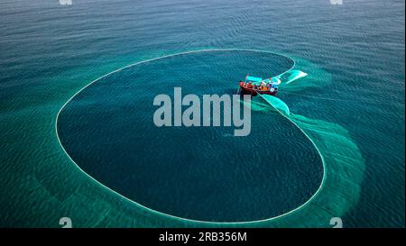 Fishermen are fishing anchovies at Hon Yen Island, Phu Yen, Vietnam Stock Photo