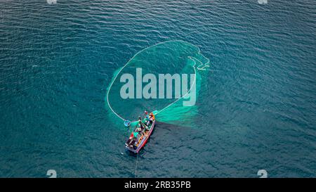 Fishermen are fishing anchovies at Hon Yen Island, Phu Yen, Vietnam Stock Photo