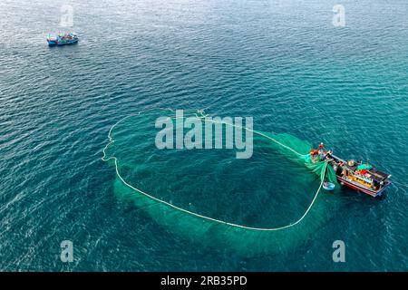 Fishermen are fishing anchovies at Hon Yen Island, Phu Yen, Vietnam Stock Photo