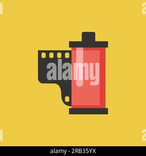 Vintage photo camera film roll in flat style. Vector illustration Stock Vector