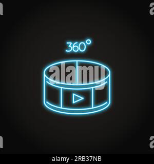 360 degree video concept icon in neon style. Modern panorama view technology symbol. Vector illustration. Stock Vector
