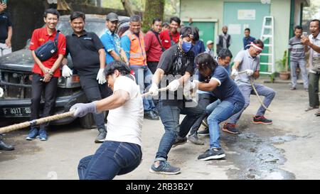 Bogor, Indonesia - August 12, 2023 : tug of war competition, Indonesian Independence Day Stock Photo