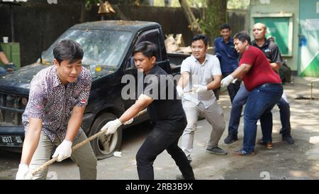 Bogor, Indonesia - August 12, 2023 : tug of war competition, Indonesian Independence Day Stock Photo