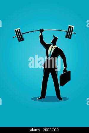 Business concept illustration of a businessman lifting weights Stock Vector