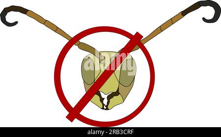 Wasp head crossed out. Flat colorful pictogram. Vector illustration. Сoncept of disinsection parasitic species Stock Vector