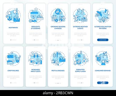 Walkthrough heatflation with linear blue icons Stock Vector