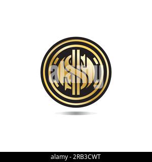 Gold coin with dollar sign illustration. vector dollar coin icon isolated on white background Stock Vector