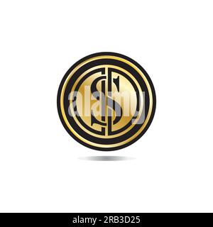 Gold coin with dollar sign illustration. vector dollar coin icon isolated on white background Stock Vector