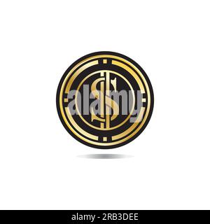 Gold coin with dollar sign illustration. vector dollar coin icon isolated on white background Stock Vector