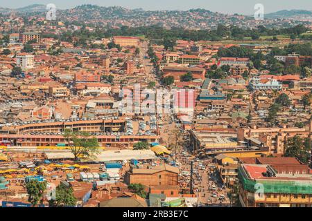 Aerial view of Kampala Town seen from Gaddaffi National Mosque in Kampala City, Uganda Stock Photo