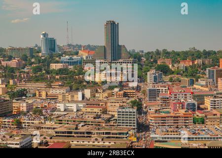 Aerial view of Kampala Town seen from Gaddaffi National Mosque in Kampala City, Uganda Stock Photo