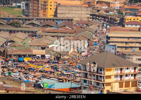 Aerial view of Kampala Town seen from Gaddaffi National Mosque in Kampala City, Uganda Stock Photo