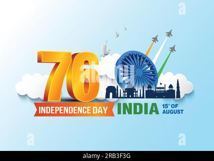 happy independence day India. 3d Ashoka chakra with Indian flag. vector illustration design Stock Vector