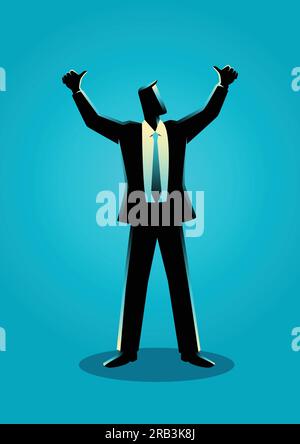 Business illustration of a businessman hands up, doing thumbs up Stock Vector