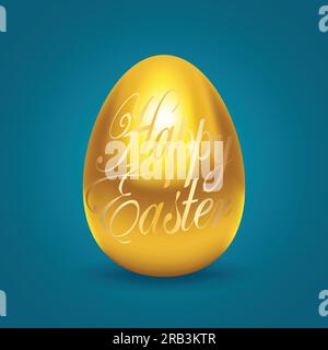 Decorative golden egg with Happy Easter text, made with gradient mesh in vector format Stock Vector