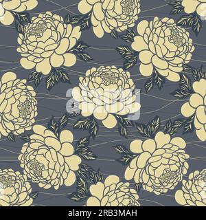 Golden peonies seamless pattern. Floral background in oriental style. Lush peony blossom, rose print for textile, digital paper, wallpaper and design Stock Vector