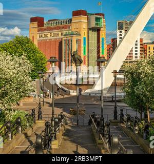 View of BALTIC Centre for Contemporary Art at sunset in Gateshead, viewed from Newcastle quayside looking across the river tyne Stock Photo
