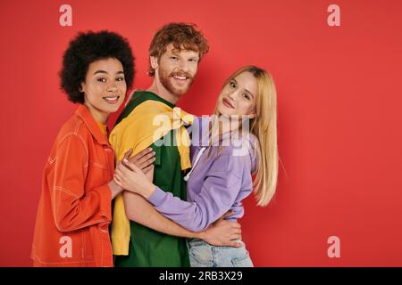 Polyamorous Concept, Three Interracial Lovers Hugging Each Other ...