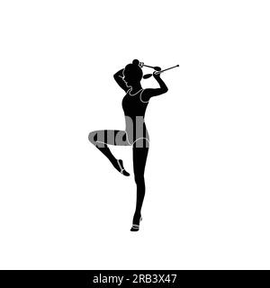 Clubs Rhythmic Gymnastics flat sihouette vector. Rhythmic Gymnastics female athlete black icon on white background. Stock Vector