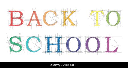 The text back to school. Vector banner made with pen. Designer or engineer style project with lines and scribble Stock Vector