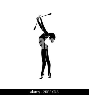 Clubs Rhythmic Gymnastics flat sihouette vector. Rhythmic Gymnastics female athlete black icon on white background. Stock Vector