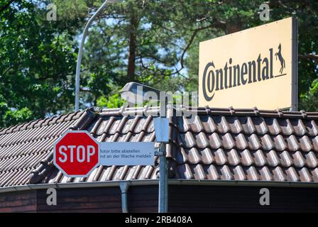 Gifhorn, Germany. 07th July, 2023. A stop sign hangs in front of the Continental plant. The automotive supplier Continental wants to close its loss-making plant in Gifhorn by the end of 2027. Credit: Julian Stratenschulte/dpa/Alamy Live News Stock Photo