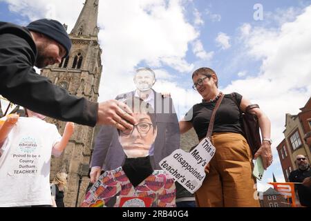 Dr Mary Bousted, joint general secretary of the National Education Union (NEU), attends a rally with union members at the Gala theatre in Durham, as teachers stage walkouts across England in an ongoing dispute over pay. Picture date: Friday July 7, 2023. Stock Photo