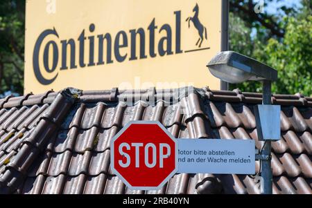Gifhorn, Germany. 07th July, 2023. A stop sign hangs in front of the Continental plant. The automotive supplier Continental wants to close its loss-making plant in Gifhorn by the end of 2027. Credit: Julian Stratenschulte/dpa/Alamy Live News Stock Photo