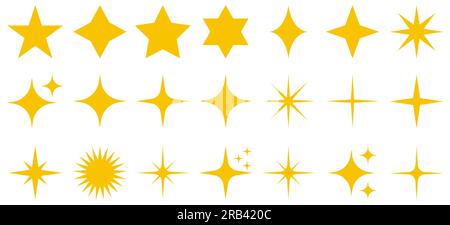 Set of yellow sparkle star icons. Vector illustration isolated on white background Stock Vector