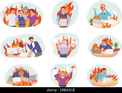 Employee burnout vector. Stress at work illustration. Signs of job and ...