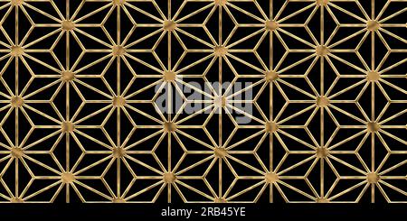 Seamless luxury golden Art Deco Japanese asanoha hemp leaf pattern. Vintage abstract geometric oriental origami star lines gold plated relief sculptur Stock Photo