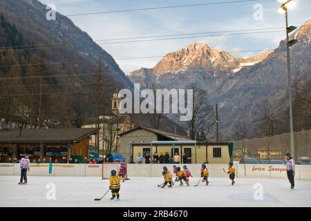 Ice hockey club, Sonogno, Canton Ticino, Switzerland Stock Photo